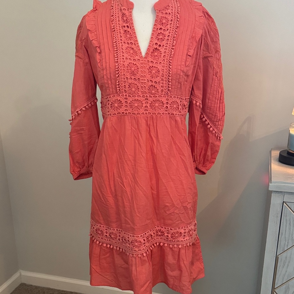 Anthropologie Chic Coral Lace Women's Mini Dress